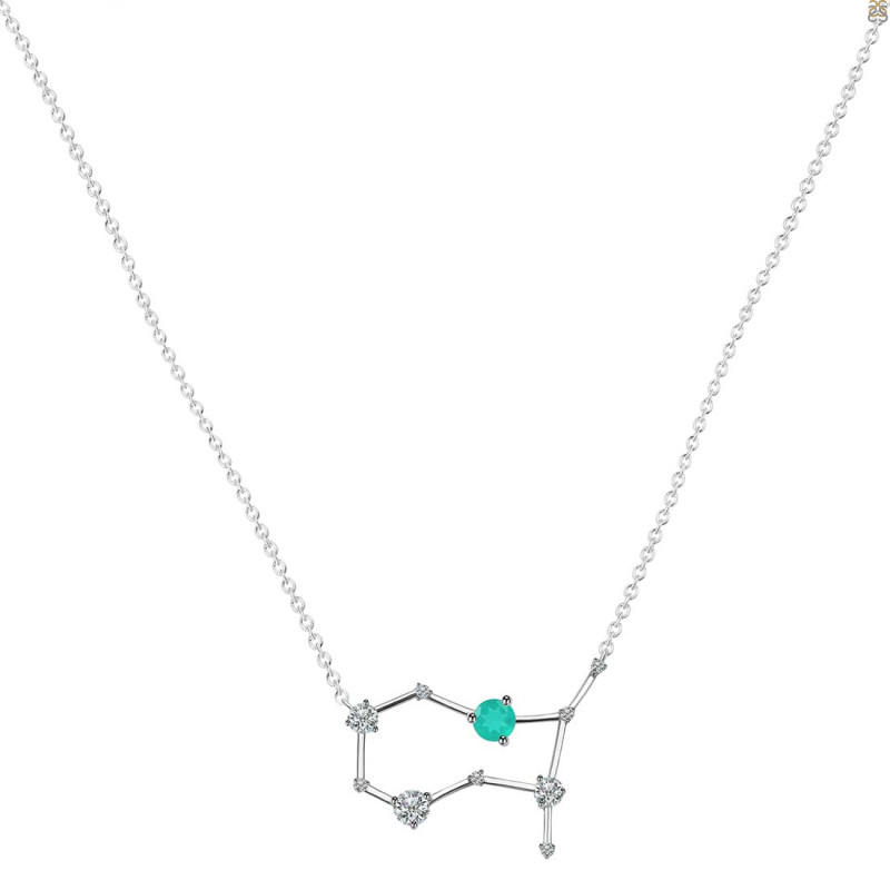 Gemini Zodiac Star Constellation Green Onyx & White Topaz Necklace GRO-RDN-490.