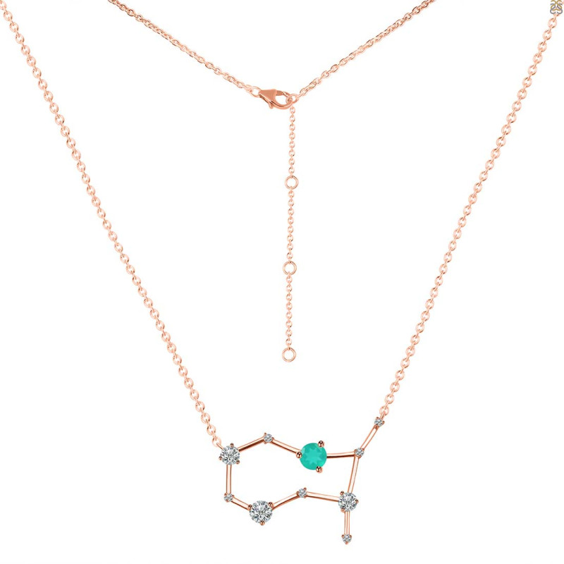 Gemini Zodiac Star Constellation Green Onyx & White Topaz Necklace GRO-RDN-490.