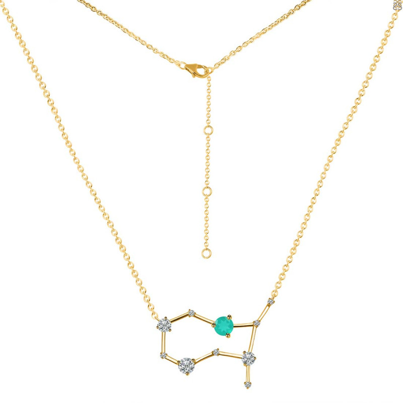 Gemini Zodiac Star Constellation Green Onyx & White Topaz Necklace GRO-RDN-490.