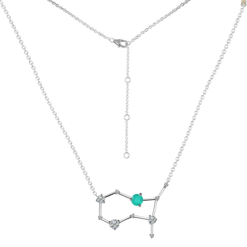 Gemini Zodiac Star Constellation Green Onyx & White Topaz Necklace
