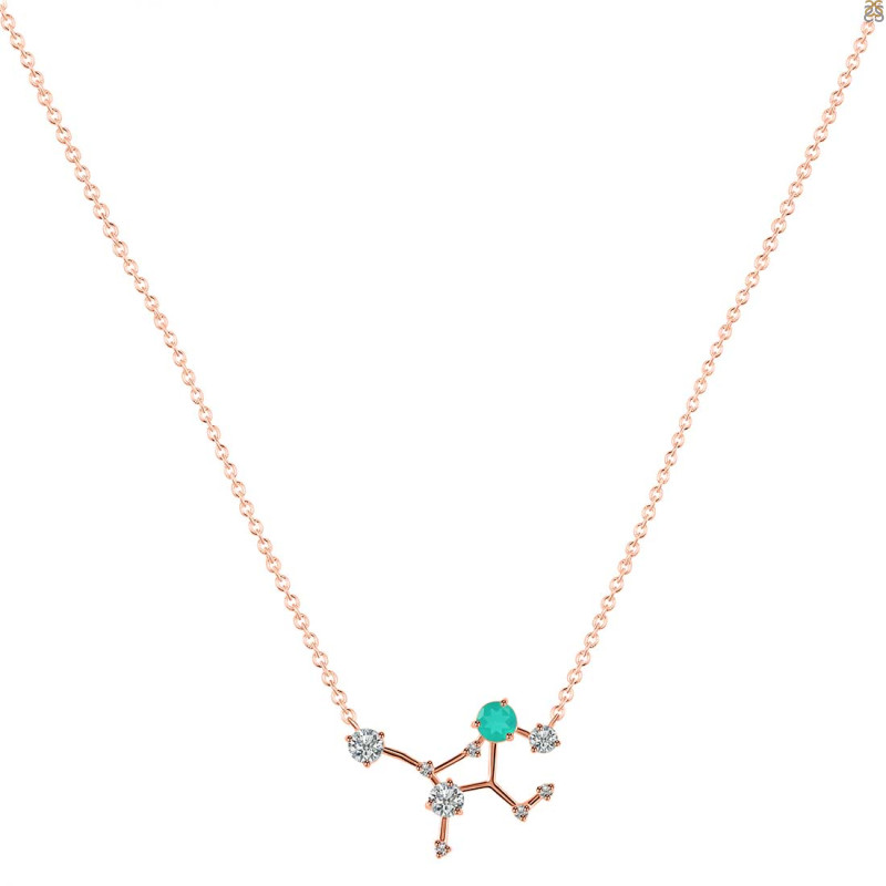 Virgo Zodiac Star Constellation Green Onyx & White Topaz Necklace GRO-RDN-491.