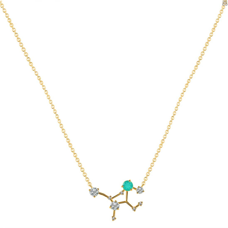Virgo Zodiac Star Constellation Green Onyx & White Topaz Necklace GRO-RDN-491.