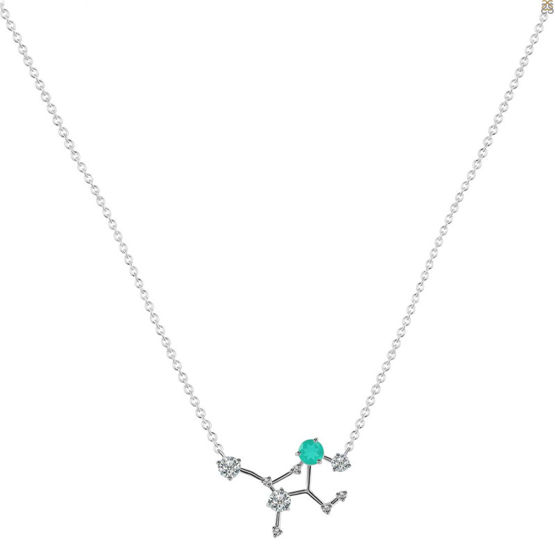 Virgo Zodiac Star Constellation Green Onyx & White Topaz Necklace GRO-RDN-491.