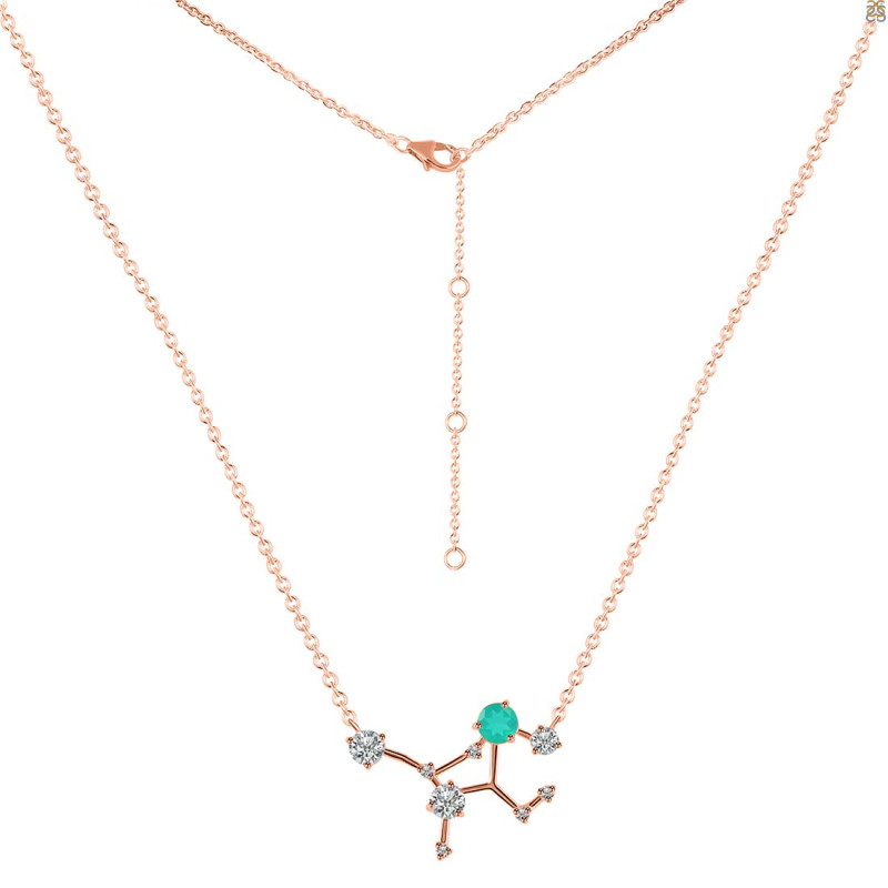 Virgo Zodiac Star Constellation Green Onyx & White Topaz Necklace GRO-RDN-491.