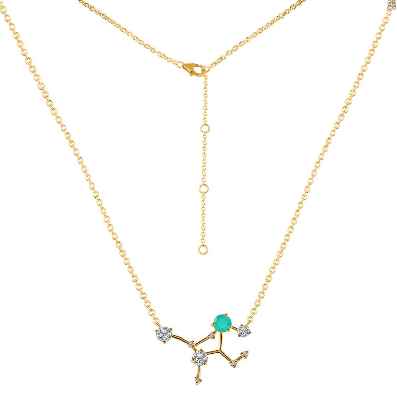 Virgo Zodiac Star Constellation Green Onyx & White Topaz Necklace GRO-RDN-491.