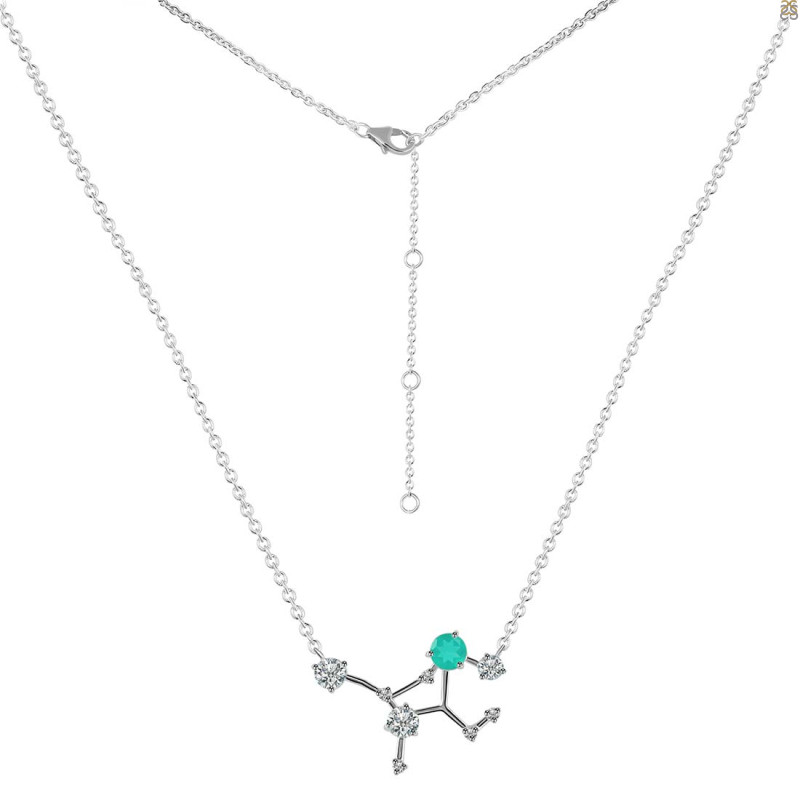 Virgo Zodiac Star Constellation Green Onyx & White Topaz Necklace