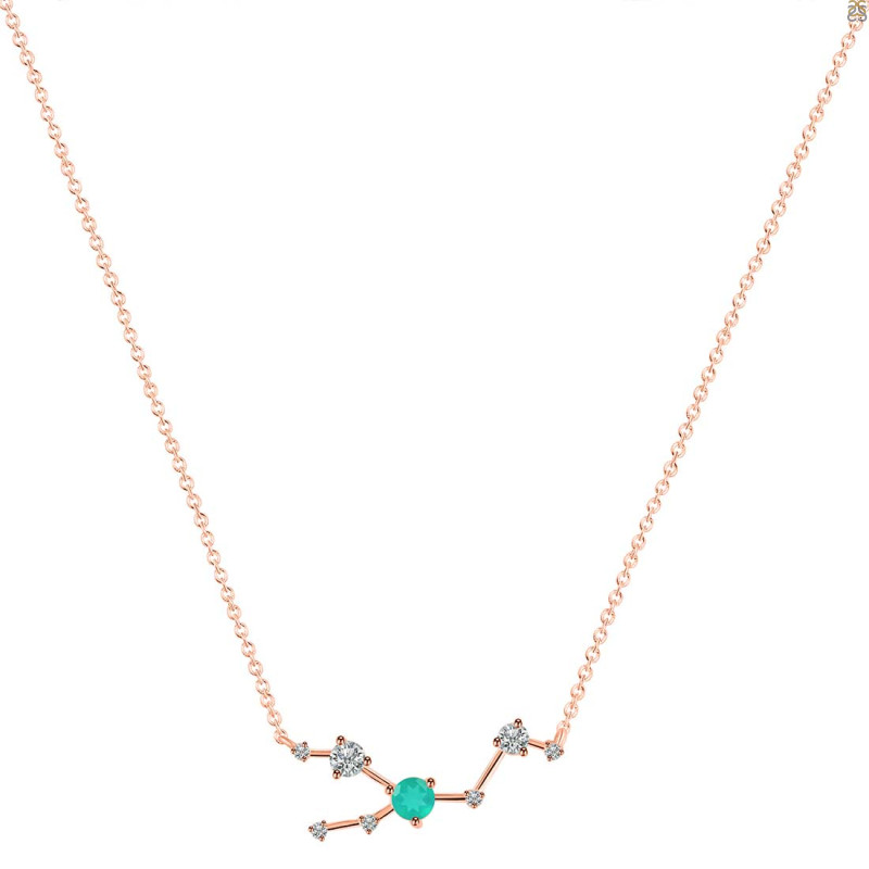 Taurus Zodiac Star Constellation Green Onyx & White Topaz Necklace GRO-RDN-492.