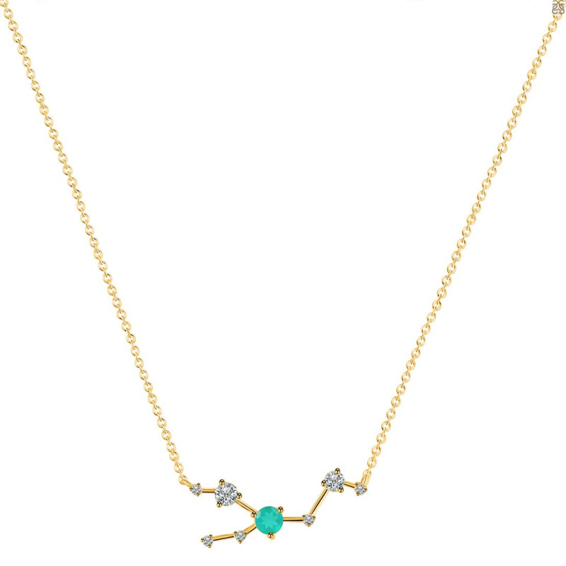 Taurus Zodiac Star Constellation Green Onyx & White Topaz Necklace GRO-RDN-492.