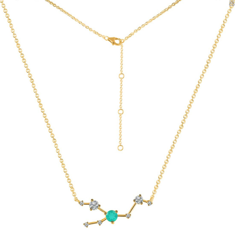 Taurus Zodiac Star Constellation Green Onyx & White Topaz Necklace GRO-RDN-492.