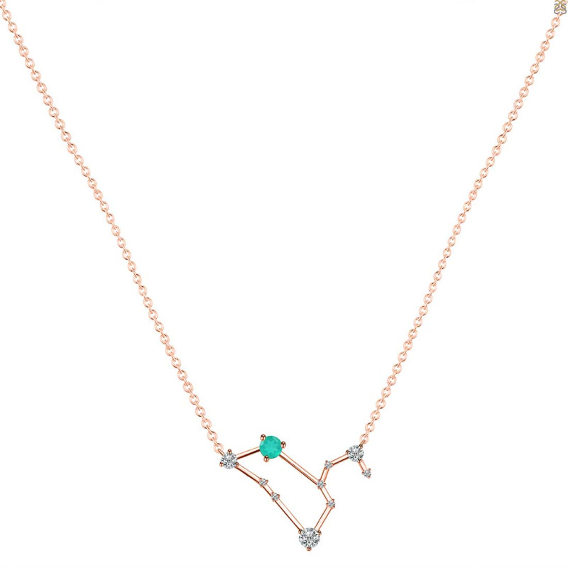 Leo Zodiac Star Constellation Green Onyx & White Topaz Necklace GRO-RDN-493.
