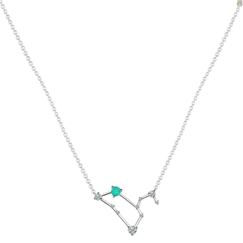 Leo Zodiac Star Constellation Green Onyx & White Topaz Necklace GRO-RDN-493.