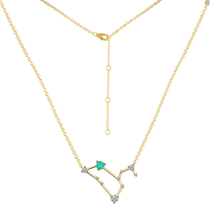 Leo Zodiac Star Constellation Green Onyx & White Topaz Necklace GRO-RDN-493.