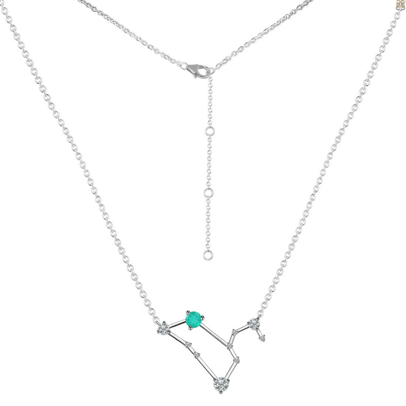 Leo Zodiac Star Constellation Green Onyx & White Topaz Necklace