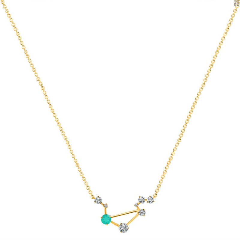 Libra Zodiac Star Constellation Green Onyx & White Topaz Necklace GRO-RDN-494.