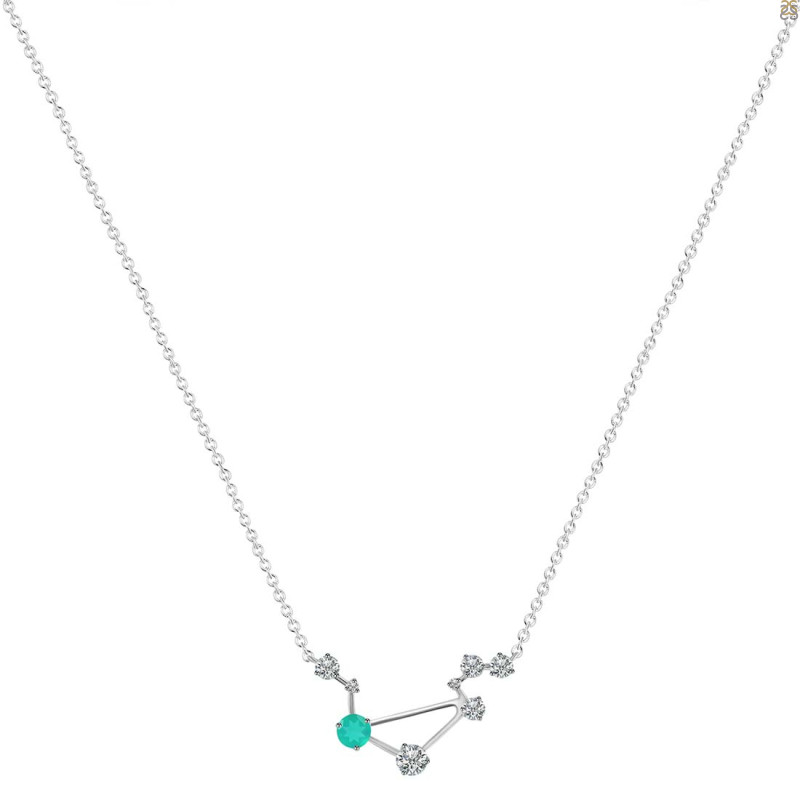 Libra Zodiac Star Constellation Green Onyx & White Topaz Necklace GRO-RDN-494.