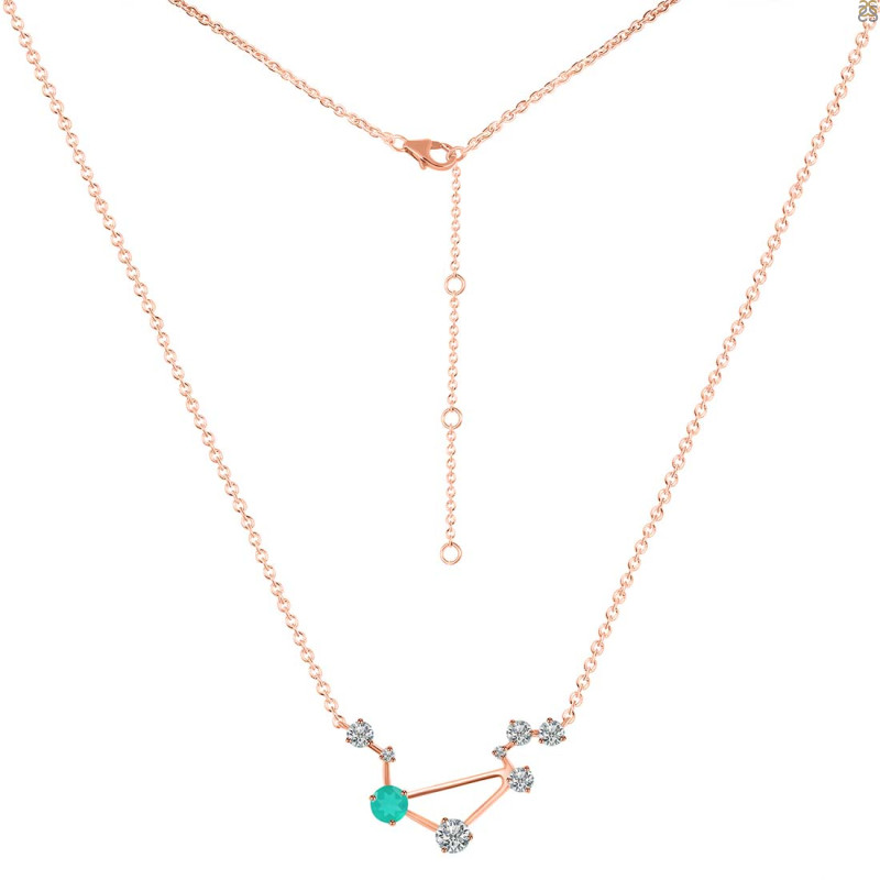 Libra Zodiac Star Constellation Green Onyx & White Topaz Necklace GRO-RDN-494.