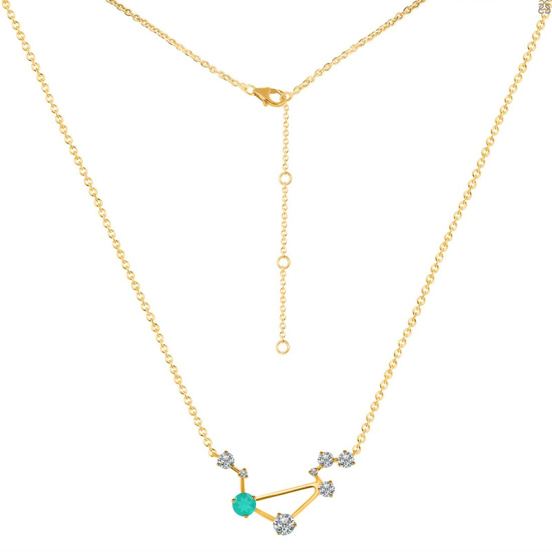 Libra Zodiac Star Constellation Green Onyx & White Topaz Necklace GRO-RDN-494.