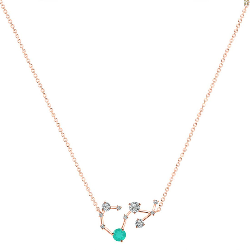 Scorpio Zodiac Star Constellation Green Onyx & White Topaz Necklace GRO-RDN-495.