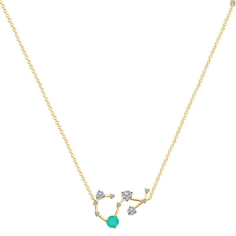 Scorpio Zodiac Star Constellation Green Onyx & White Topaz Necklace GRO-RDN-495.