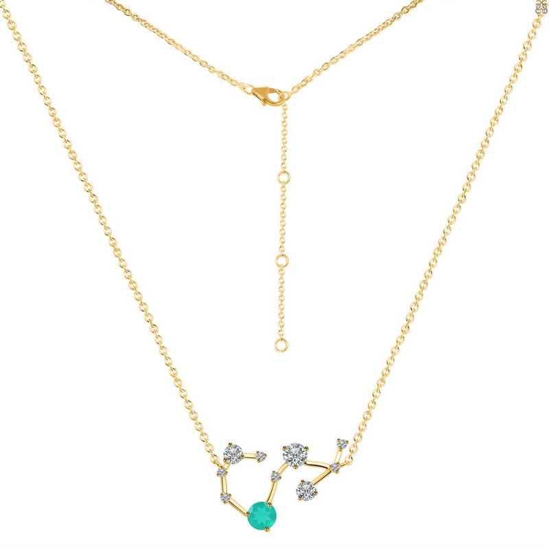 Scorpio Zodiac Star Constellation Green Onyx & White Topaz Necklace GRO-RDN-495.