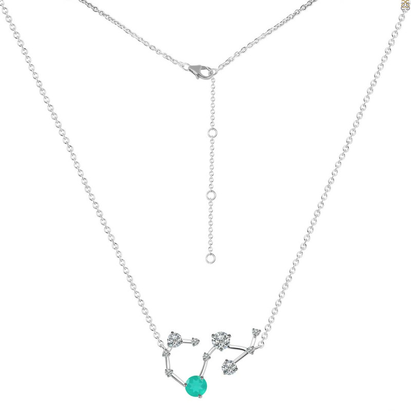 Scorpio Zodiac Star Constellation Green Onyx & White Topaz Necklace