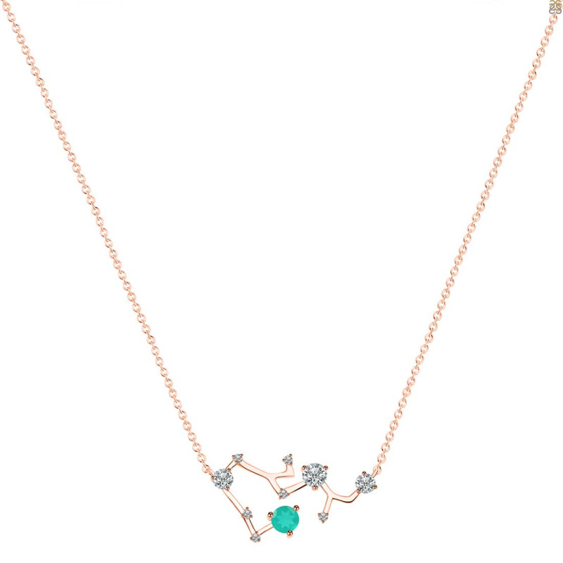 Sagittarius Zodiac Star Constellation Green Onyx & White Topaz Necklace GRO-RDN-496.