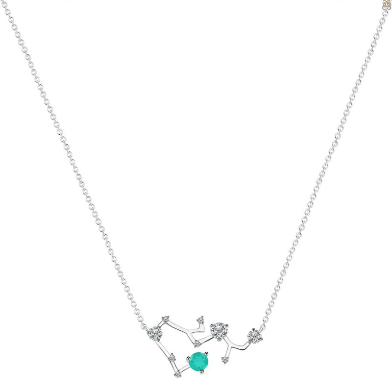 Sagittarius Zodiac Star Constellation Green Onyx & White Topaz Necklace GRO-RDN-496.