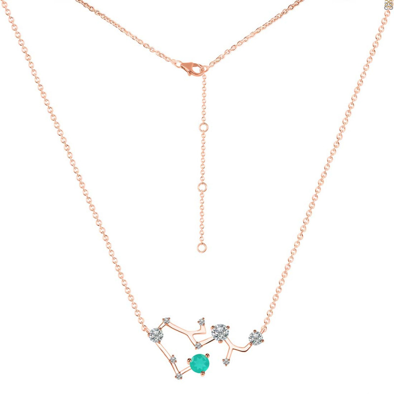 Sagittarius Zodiac Star Constellation Green Onyx & White Topaz Necklace GRO-RDN-496.