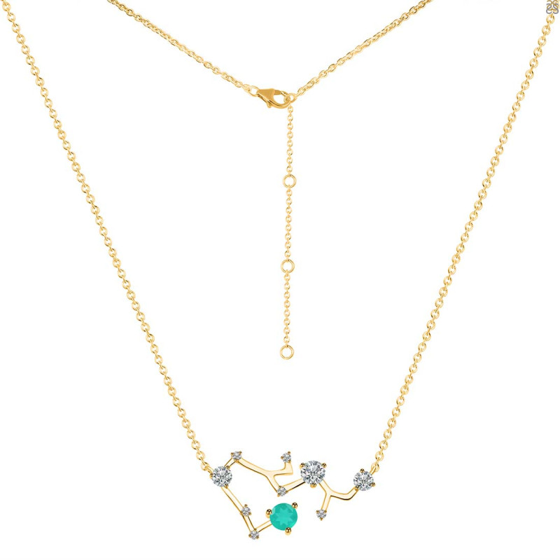 Sagittarius Zodiac Star Constellation Green Onyx & White Topaz Necklace GRO-RDN-496.