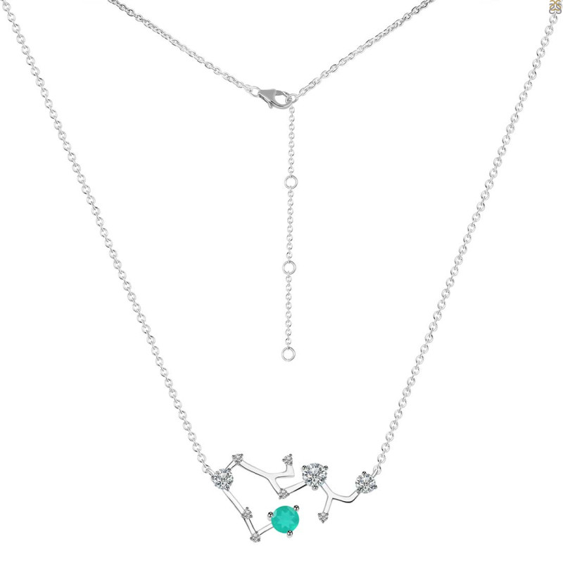 Sagittarius Zodiac Star Constellation Green Onyx & White Topaz Necklace