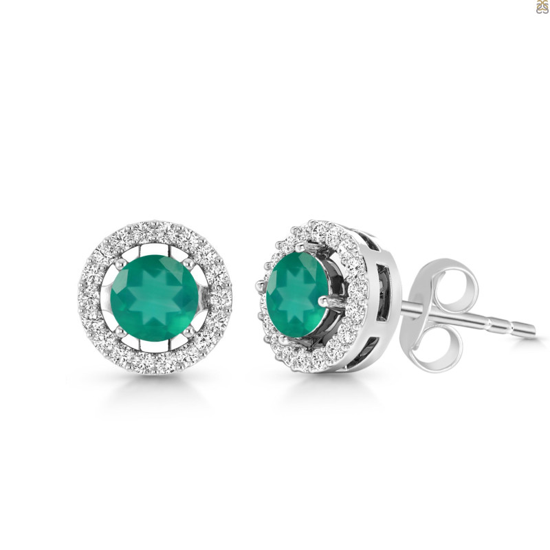 Green Onyx & White Topaz Stud Earring
