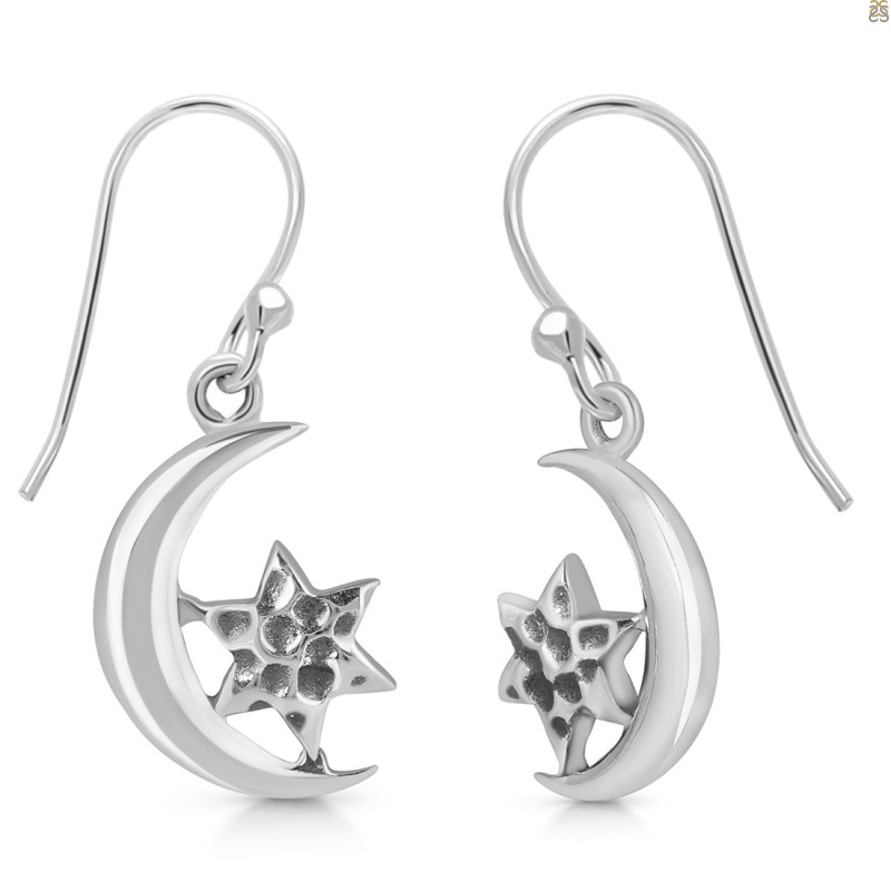 Plain Silver Crescent Moon & Star Earring PS-JCNE-5