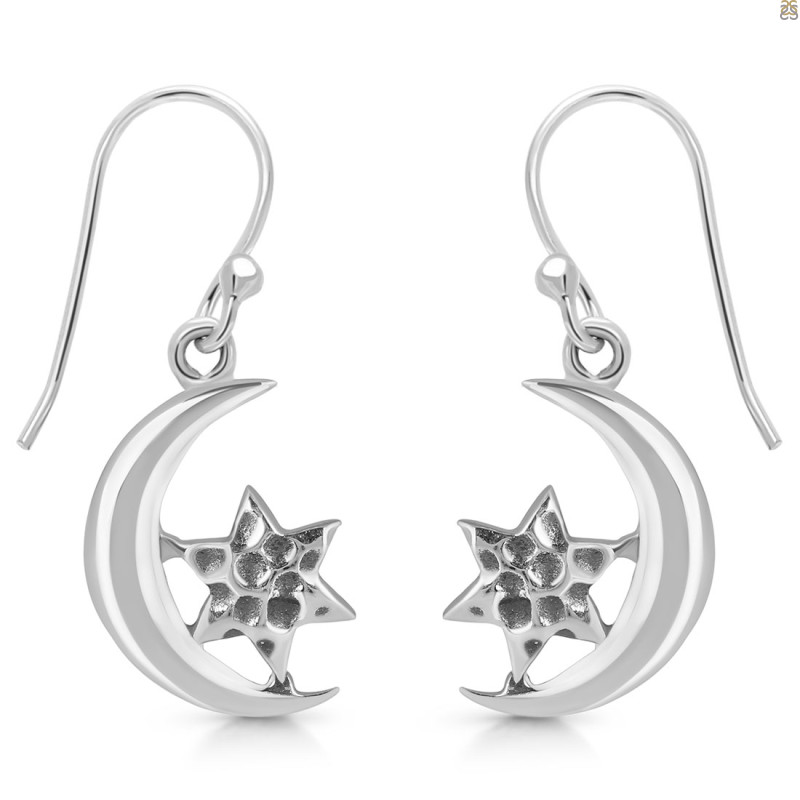 Plain Silver Crescent Moon & Star Earring PS-JCNE-5