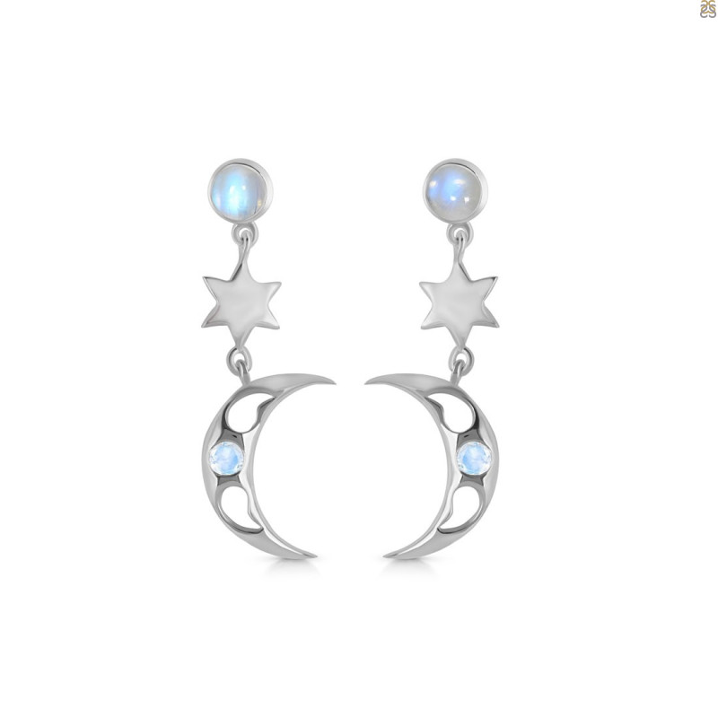 Moonstone Crescent Moon & Star Earring RBM-JCNE-6