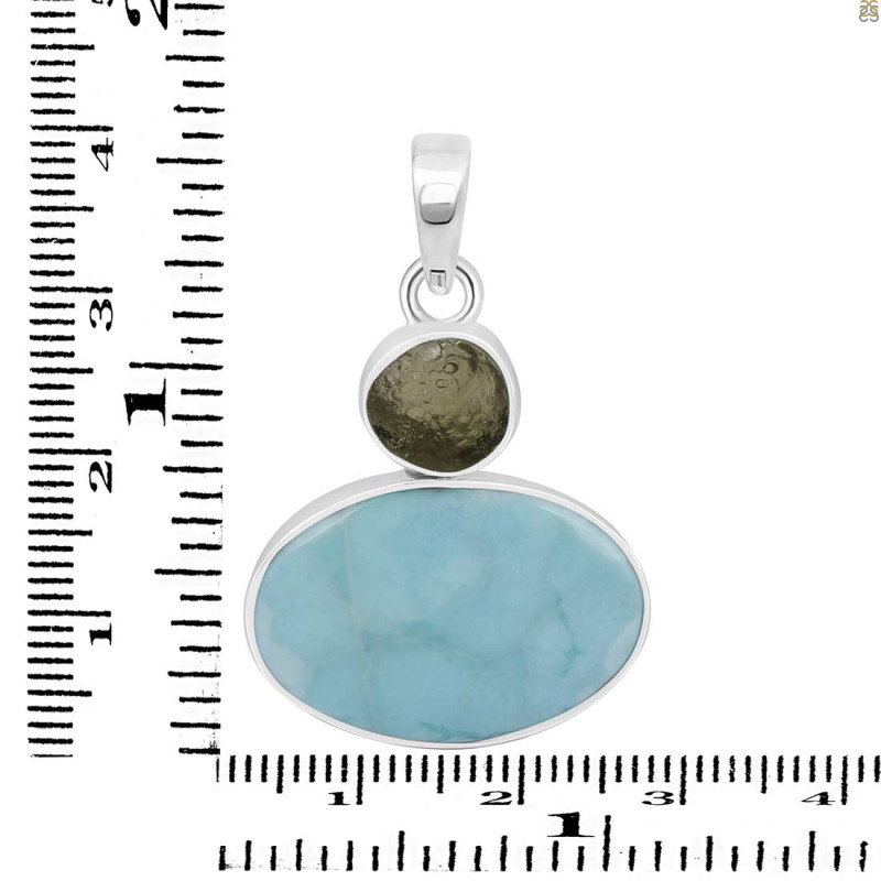 Larimar/Moldavite Pendant-2SP LAR-1-1085