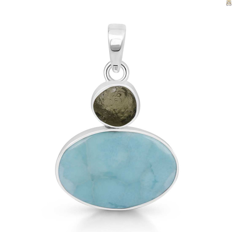 Larimar/Moldavite Pendant-2SP LAR-1-1085