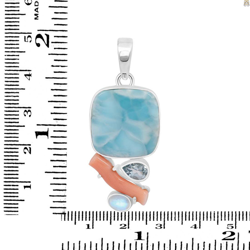 Larimar/Coral/Blue Topaz/Moonstone pendant-2SP LAR-1-1103