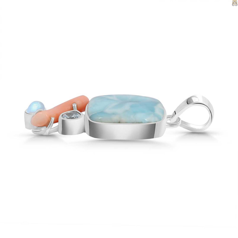 Larimar/Coral/Blue Topaz/Moonstone pendant-2SP LAR-1-1103