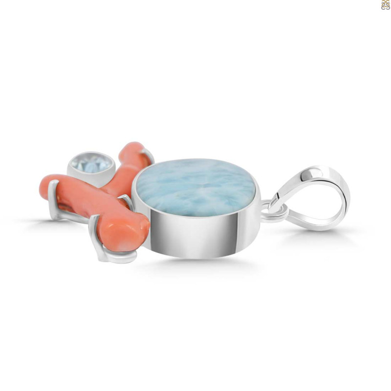 Larimar/Coral/Blue Topaz pendant-2SP LAR-1-1104