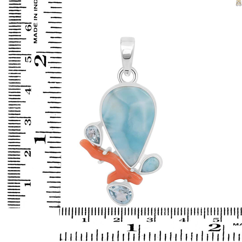 Larimar/Coral/Blue Topaz pendant-2SP LAR-1-1107