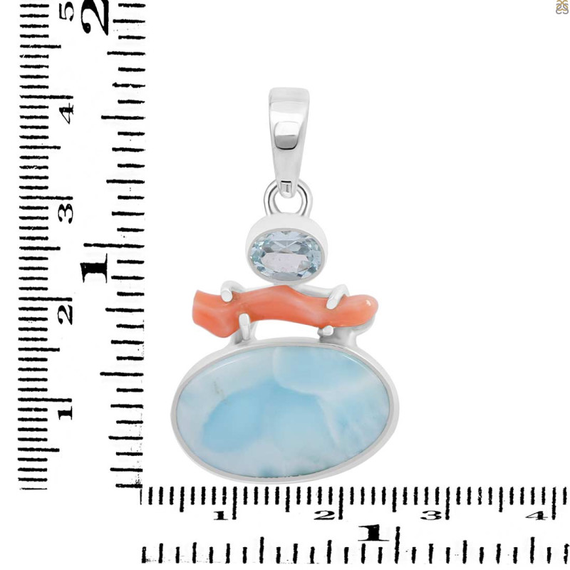 Larimar/Coral/Blue Topaz pendant-2SP LAR-1-1112