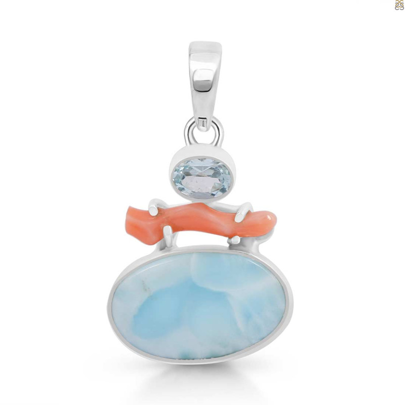 Larimar/Coral/Blue Topaz pendant-2SP LAR-1-1112
