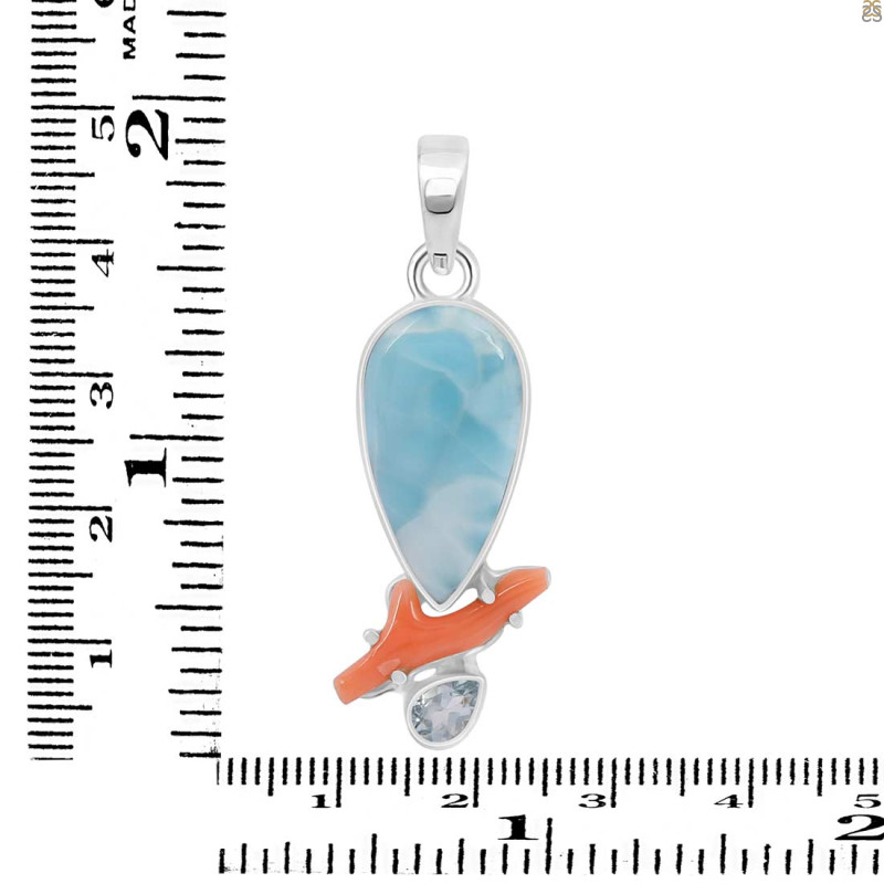 Larimar/Coral/Blue Topaz pendant-2SP LAR-1-1119