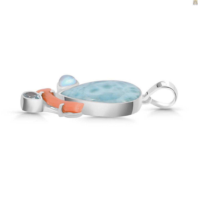 Larimar/Coral/Blue Topaz/Moonstone pendant-2SP LAR-1-1120