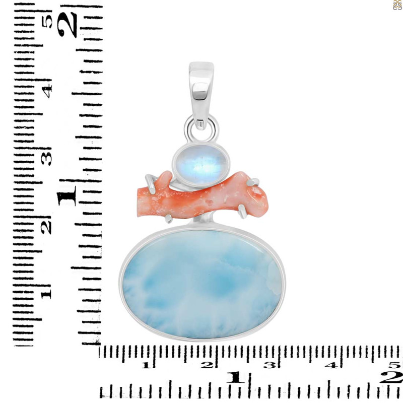 Larimar/Coral/Moonstone pendant-2SP LAR-1-1121