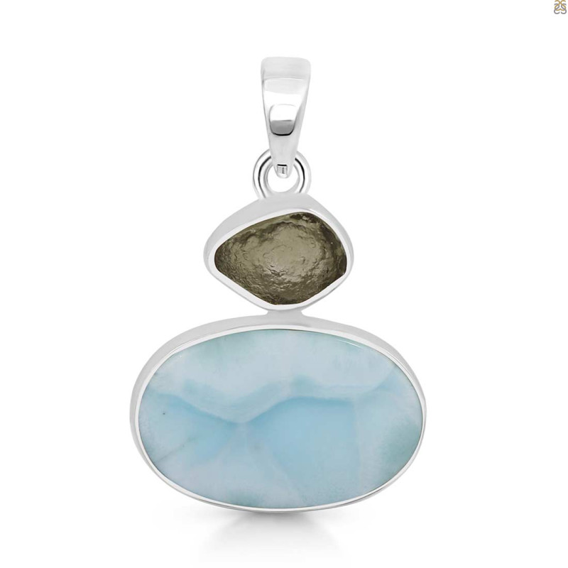 Larimar/Moldavite Pendant-2SP LAR-1-1132