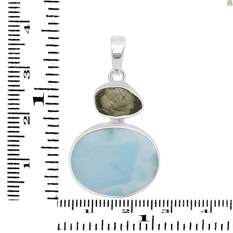 Larimar/Moldavite Pendant-2SP LAR-1-1145