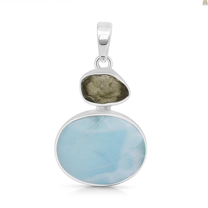 Larimar/Moldavite Pendant-2SP LAR-1-1145