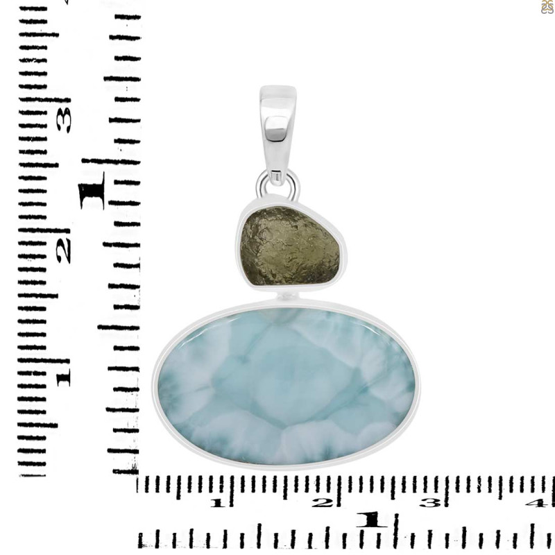 Larimar/Moldavite Pendant-2SP LAR-1-1146