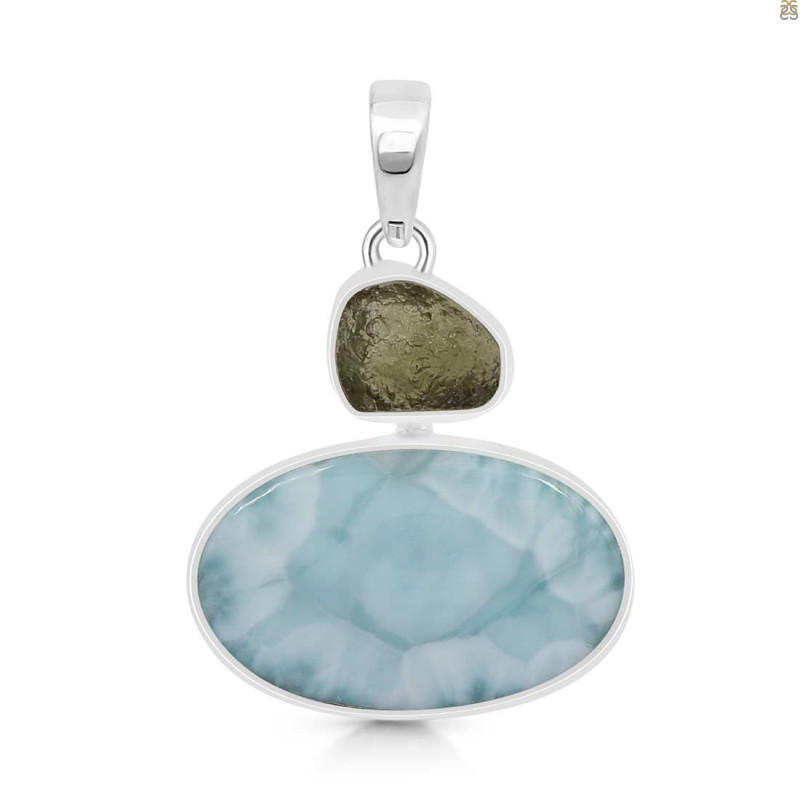 Larimar/Moldavite Pendant-2SP LAR-1-1146